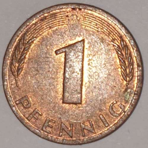 1979 D - 1 PFENNIG - ONE PFENNIG - GERMANY - FEDERAL REPUBLIC - (Copper Plated Steel)